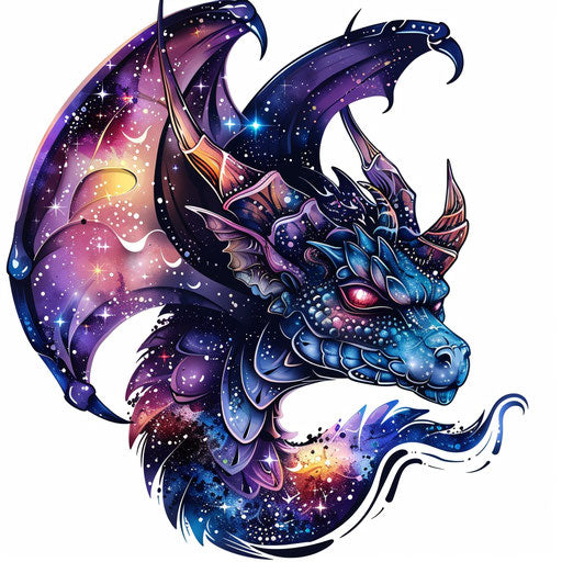 Galactic gargoyle tattoo sketch with cosmic patterns