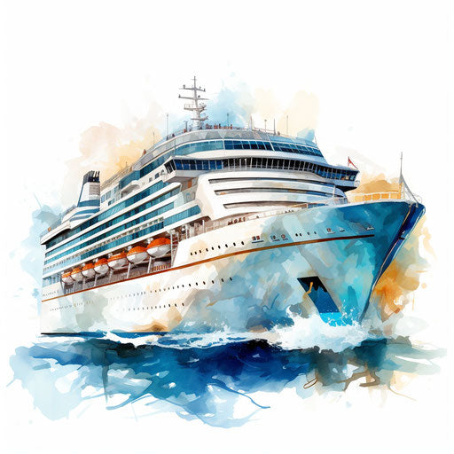 Cruise ship clip art in the style of Oil painting