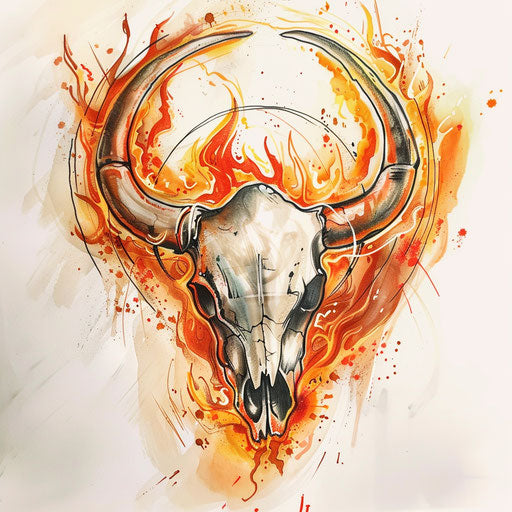 Bull skull surrounded by a ring of fire