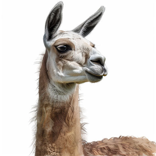 Llama clipart in photo realistic style with flat white background