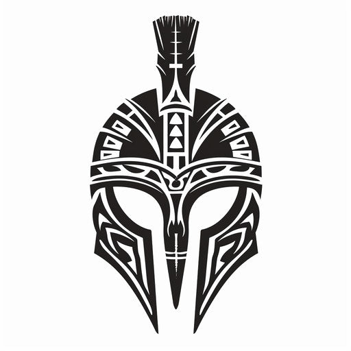 Spartan helmet tribal tattoo on pure white background