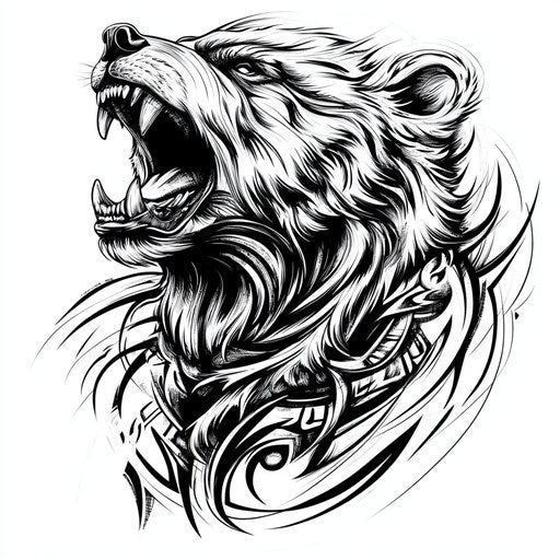 Powerful bear roaring arm tattoo sketch