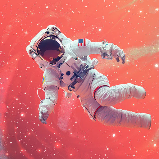 Realistic space clipart on vibrant coral background
