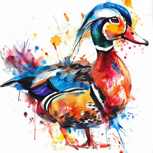 Abstract watercolor-style duck tattoo design