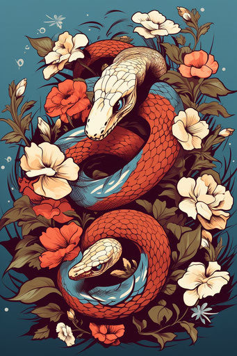 Snake and flower - vector - multilayered realism style