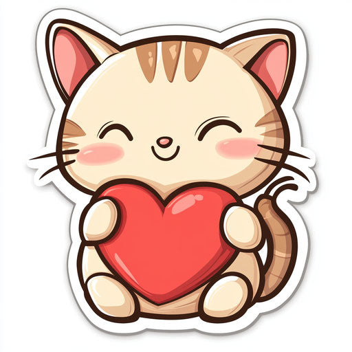 Charming kitten smiling holding a red heart