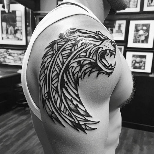 Tribal tattoos for men with bold bear claw on shoulder