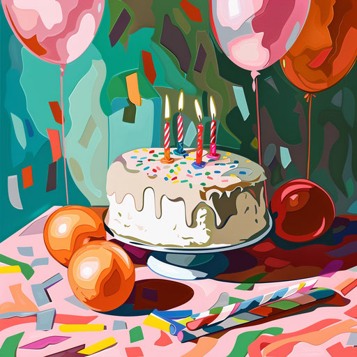 Birthday clipart with flat random background, high contrast