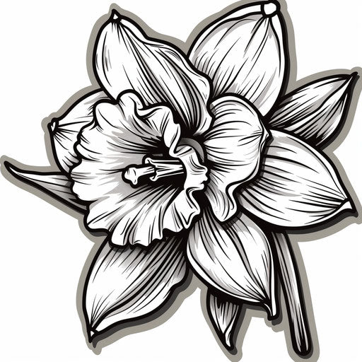 Flat tattoo sketch of daffodil in March, gothic style