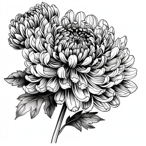 Detailed black and white chrysanthemum tattoo design