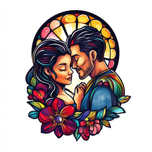 Mom and dad tattoo in stained glass art on white