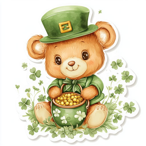 Sticker: Cute Teddy Bear for St. Patrick's Day in green