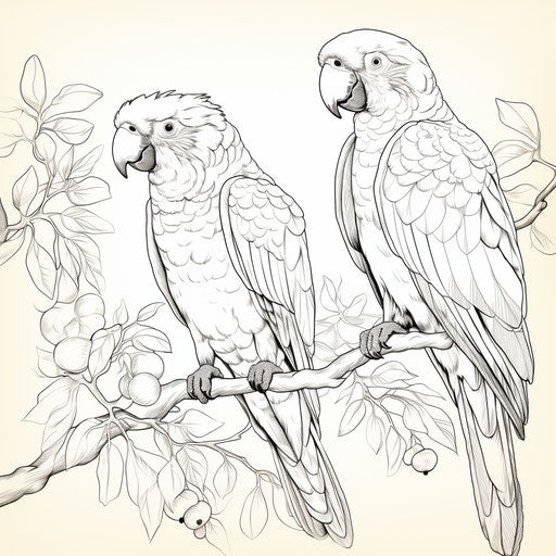 Adorable parrots on a tree branch