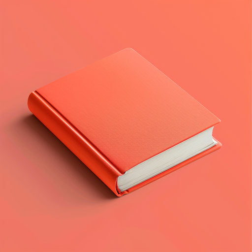 Realistic book clipart in PNG on vibrant coral background
