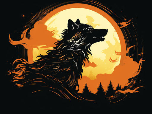 Wolf in the Moon, Flowing Silhouettes, Tropical Symbols