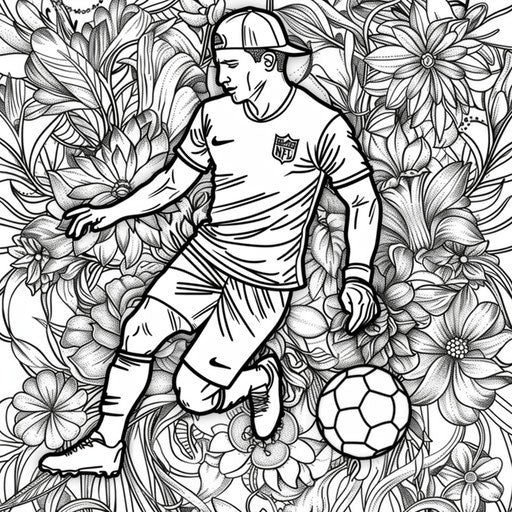 Floral mandala with football player coloring book style
