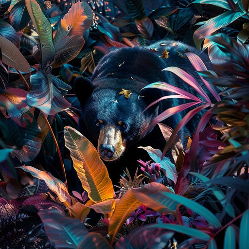 Sun bear in colorful jungle