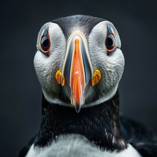 Puffin bird facing the camera, Elke Vogelsang style