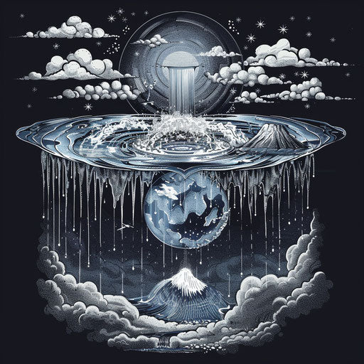 Water cycle clipart: realistic style on dark background