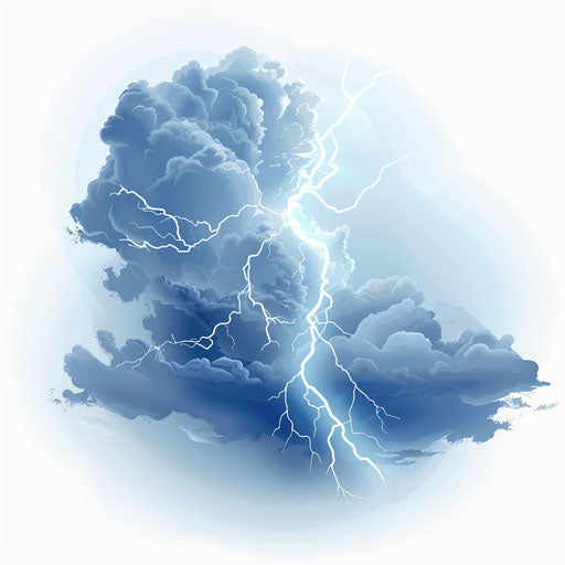 Thunder clipart in photo realistic style with flat white background