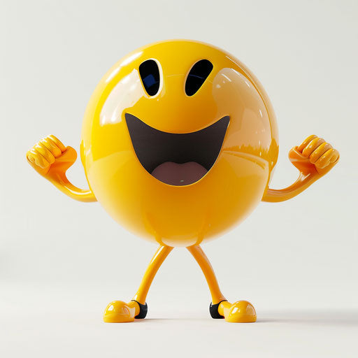Yelling yellow face with arms and legs on white background, Pixar style