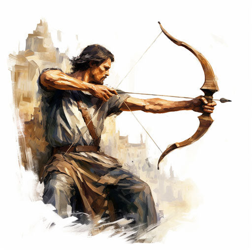 Oil painting style archery on white background