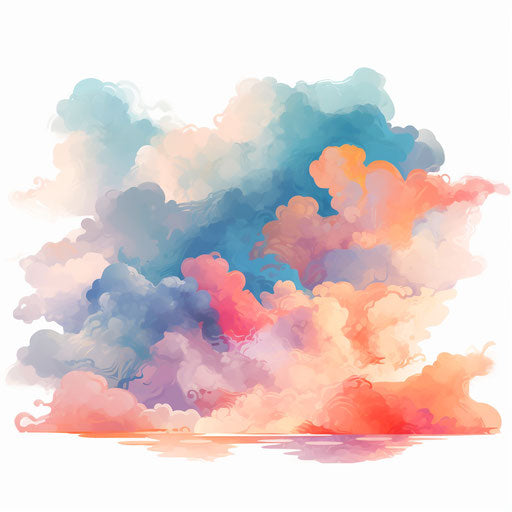 Clouds in the style of Impressionistic Art, on white background