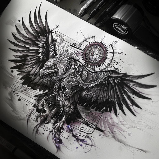 Gothic flat tattoo sketch of a Mexican eagle