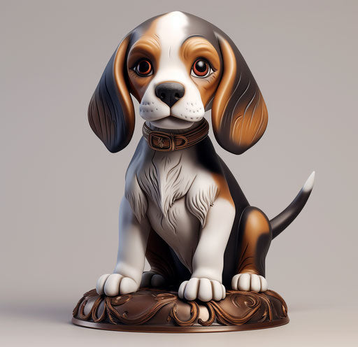 Beagle puppy, dark navy and light brown tones, white and pink