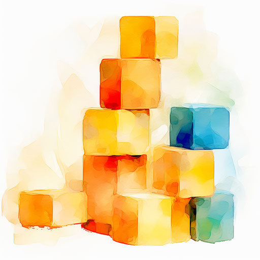 Blocks clipart in the style of impressionistic art, on a white background