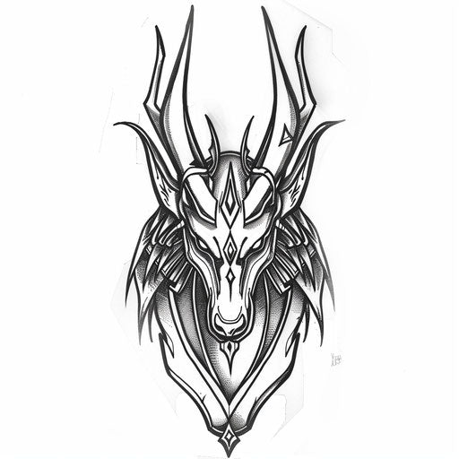 Anubis tattoo in bold line art on plain white background