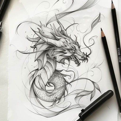 Flat tattoo sketch of a mythical creature