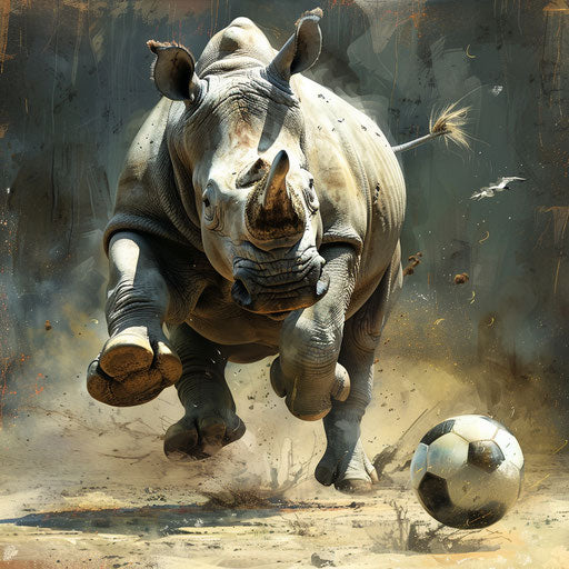 Rhino skillfully playing soccer