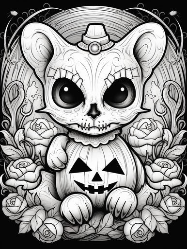 Kid-Friendly Halloween Coloring Pages, Lisa Frank Style, Beige and Turquoise