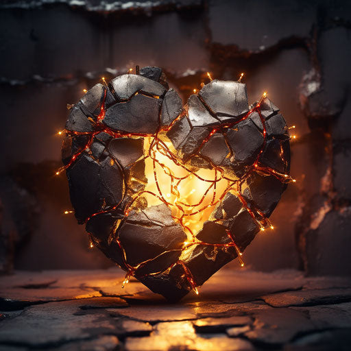 Glowing metal heart in kintsugi style