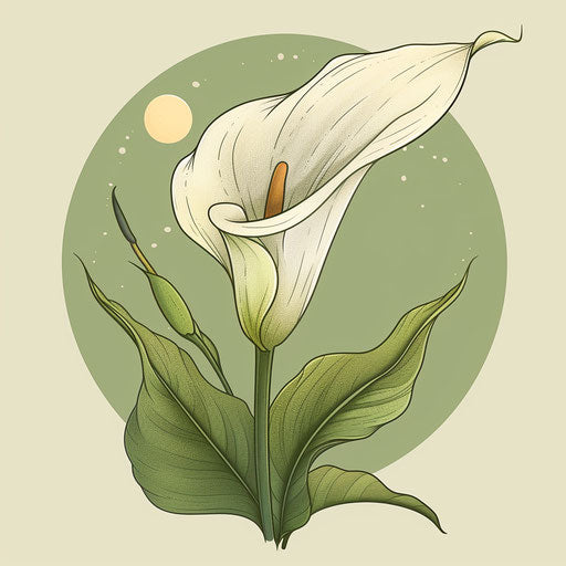 Tattoo sketch of a calla lily in a flat clipart style with an eco-green theme and natural motifs