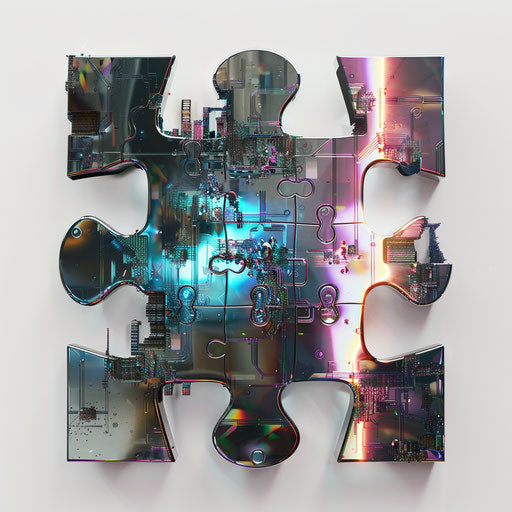 Futuristic puzzle piece tattoo with metallic effects