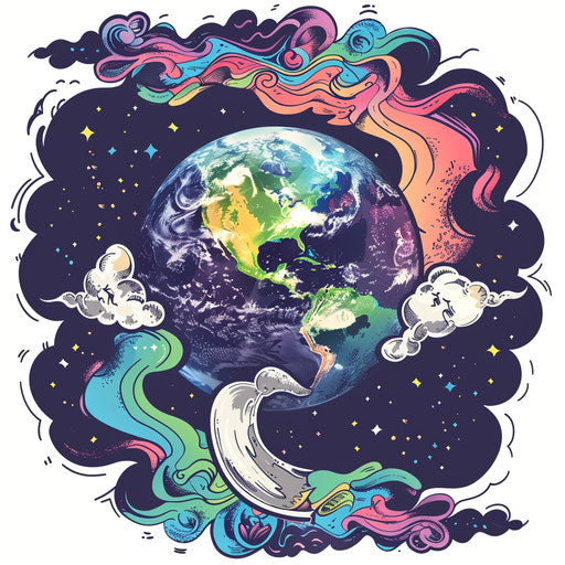 Sketch of Earth surrounded by atmospheric colors