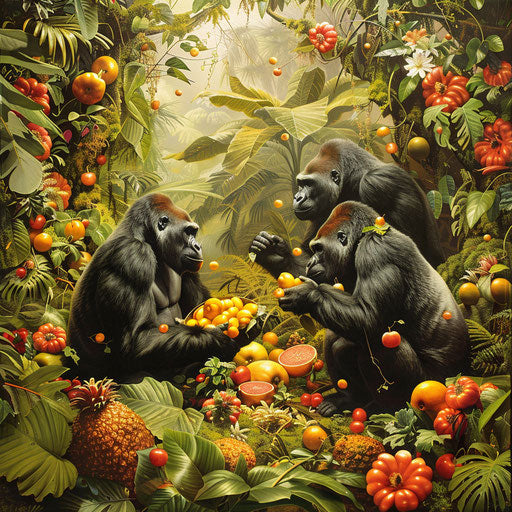 Gorillas' Fruit Feast in the Jungle
