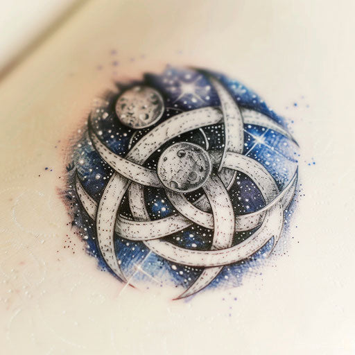 Celtic knot tattoo with cosmic theme