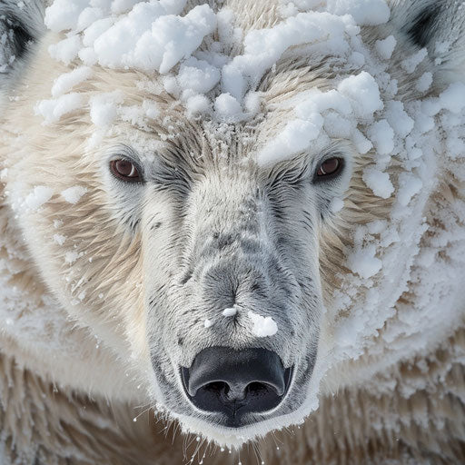 Close-up of a polar bear with snow on its fur