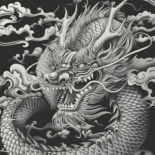 Realistic Chinese dragon clipart with intricate wings