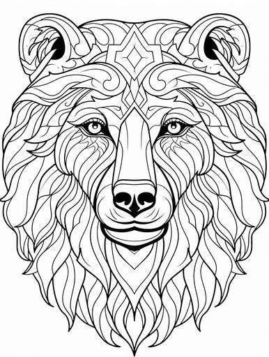 Black and red bear coloring page, detailed wildlife style