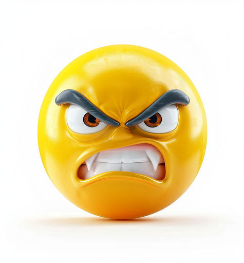 Isolated angry yellow emoticon icon, Balinese art style