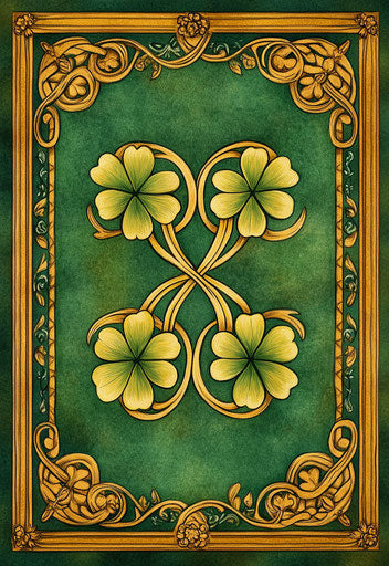 Celtic shamrocks on green and gold background