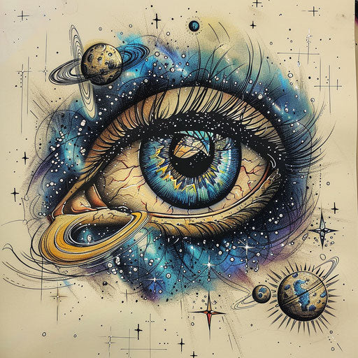 Eyeball planet in space with orbiting moon