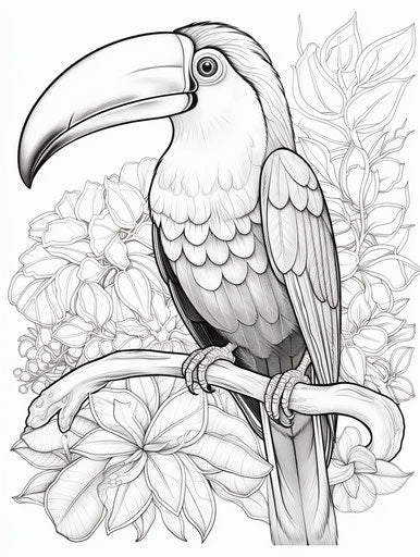 Toucan drawing coloring page in a captivating 3:4 colorscape style