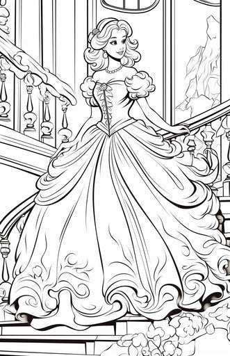 Printable Cinderella coloring pages, in the style of comic art, elegantly formal 11:17