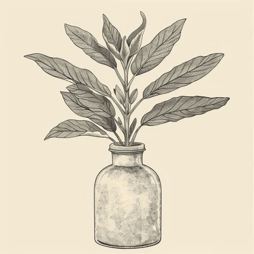 Artistic sketch of a sage plant in a traditional herbalist's jar