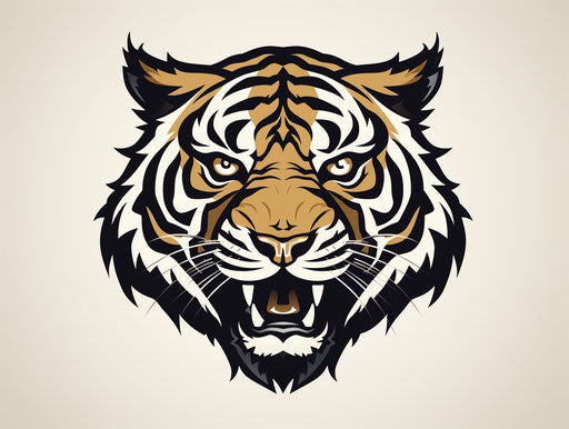 Black and gold tiger head on white background